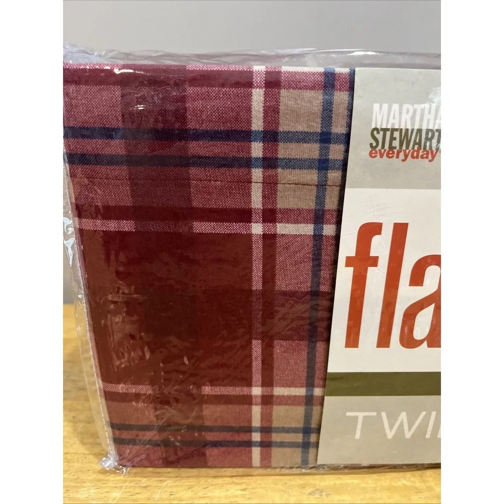 Vtg Martha Stewart Flannel Twin Sheet Set‎ Red Plaid Lodge Camp 100% Cotton